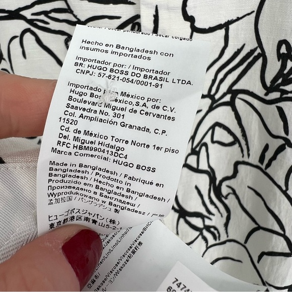 Hugo Boss Linen Black and White Floral Sketch RASH Shirt Large - Picture 7 of 15